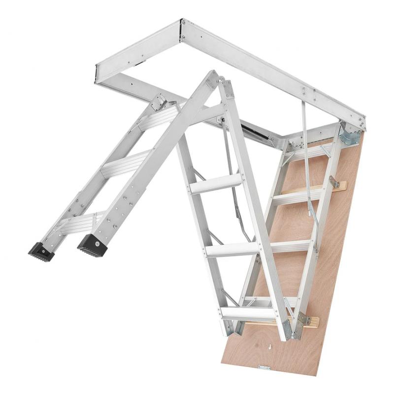 Alumínium összecsukható padláslétra – 233,5–314 cm belmagassághoz, 1372 × 572 mm nyílás, 170 kg teherbírás