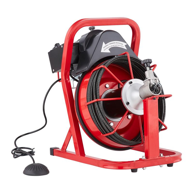 Automatikus Adagolású Lefolyó- és Csőtisztító Gép ,csőgörény – 420 W, 15 m × 9,5 mm Acélmagos Kábellel, 4 Cserélhető Vágófejjel, 50–100 mm Átmérőjű Csövekhez