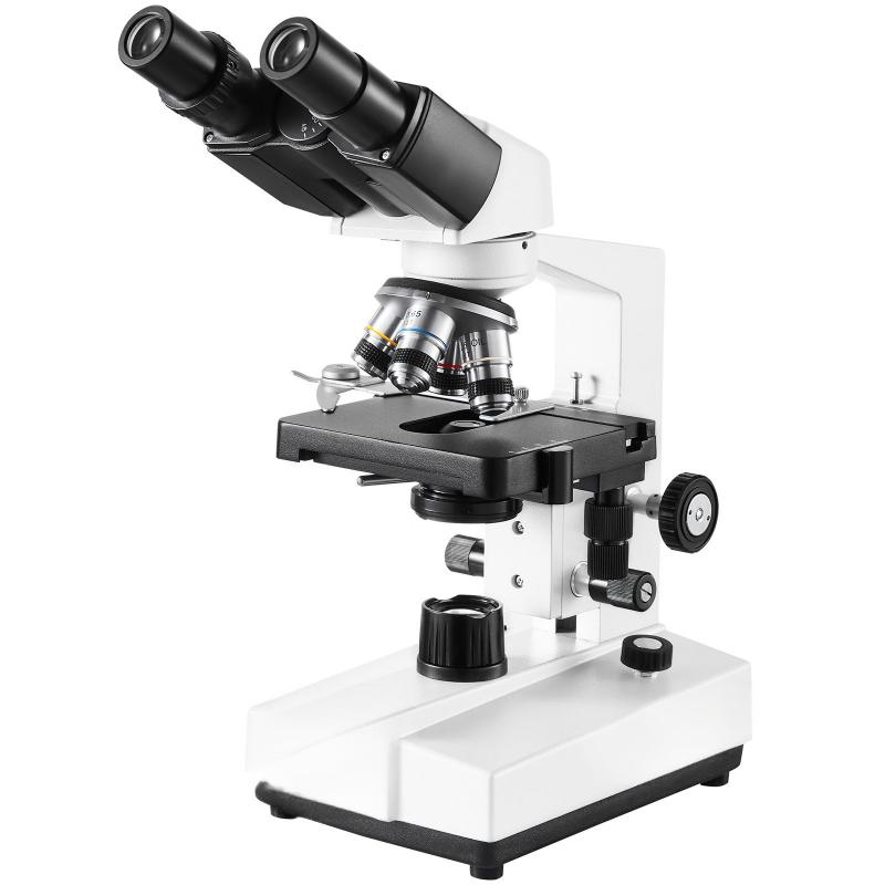 Binokuláris laboratóriumi mikroszkóp 40×–2500× nagyítással, LED megvilágítással és kétrétegű tárgyasztallal
