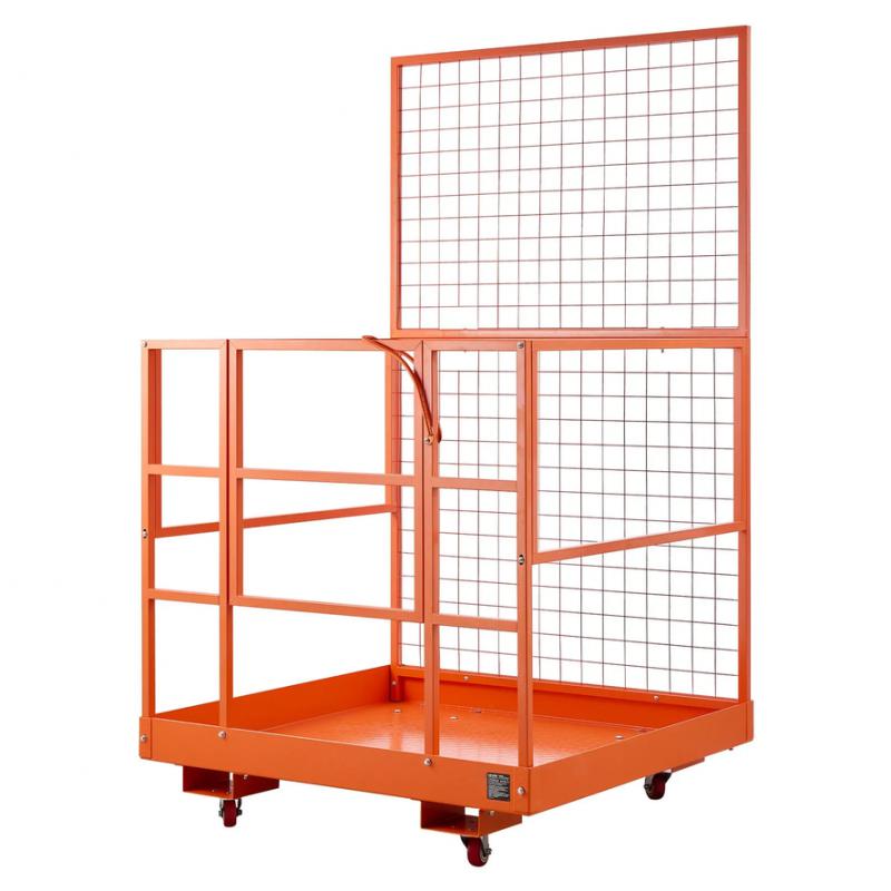 Biztonsági ketrec villástargoncához, anyagmozgató platform, kapuval, kerékkel 122x114 cm