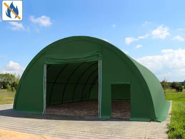 Csarnok, raktársátor, hangársátor mezőgazdasági ívelt sátor  9,15m x 10m x 4,5m tűzálló ponyva  PVC 720g/m2  sötétzöld (91,50m2)