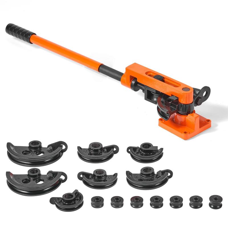 Csőhajlító gép, 10 mm - 25 mm csőátmérőhöz, 180°-os hajlítószöggel és hajlítószerszámmal sárga