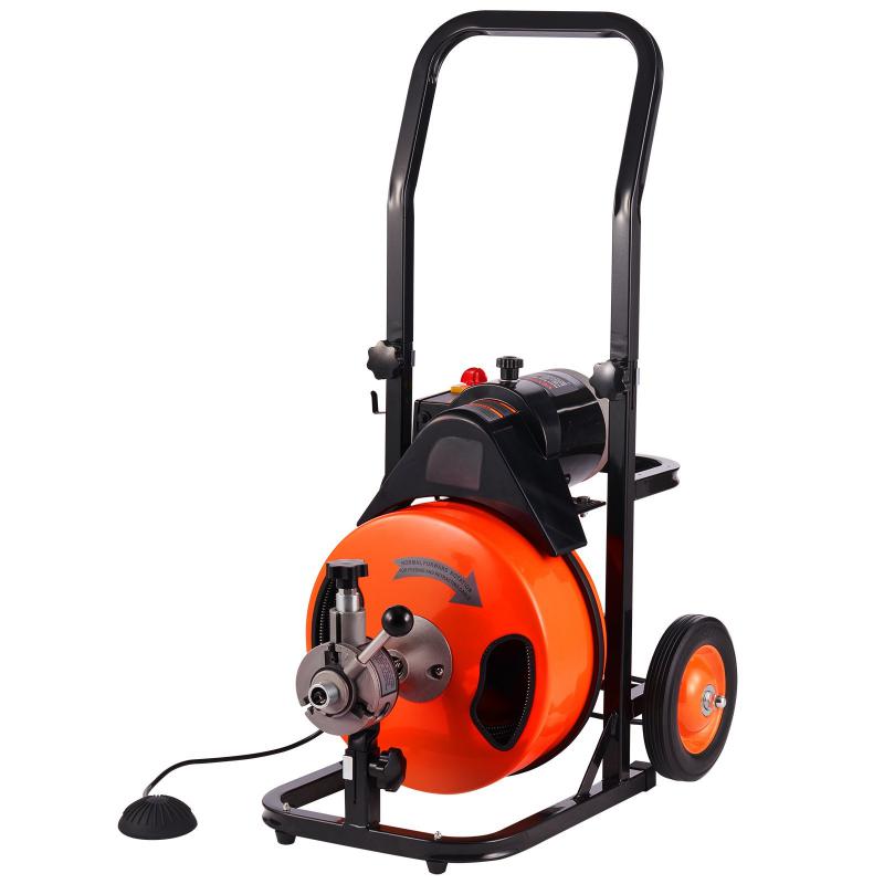 Csőtisztító gép duguláselhárító gép automata adagolással, 220V, 1500 ford/perc, 15 m spirál