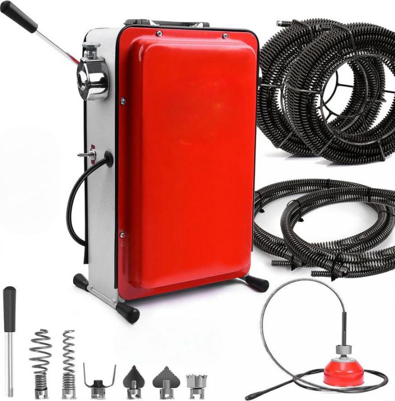 Csőtisztítógép csőgörény lefolyótisztító – 390 W, 450 ford./perc, Ø20–100 mm csövekhez, 33 m spirállal, 8 mm átmérőjű tisztítóspirál