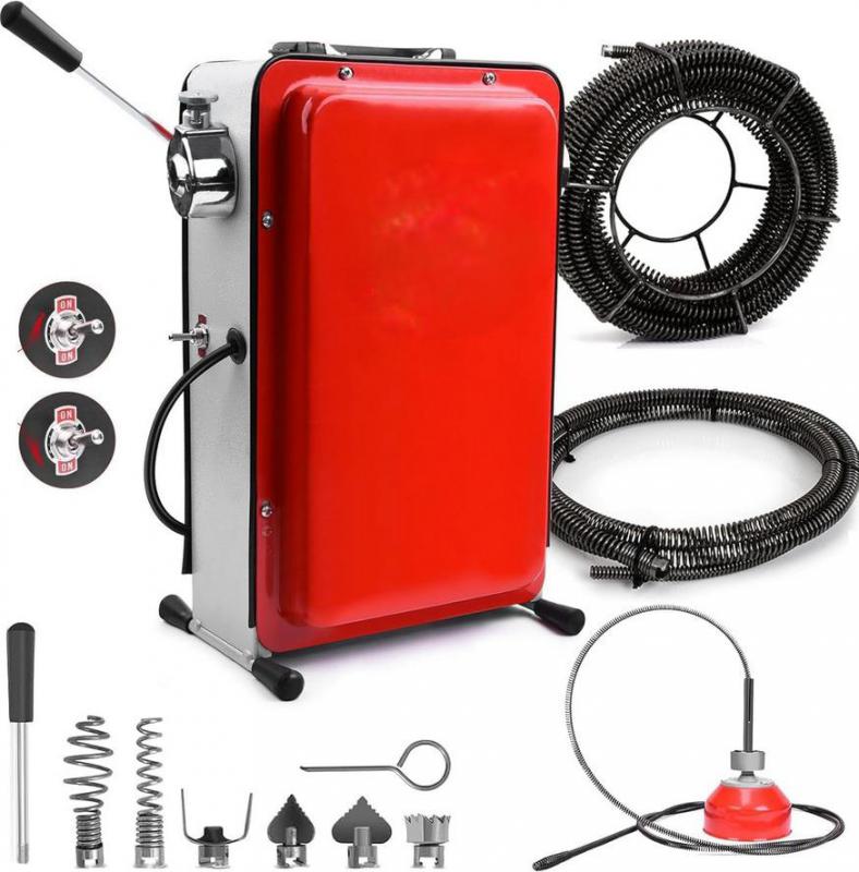 Csőtisztítógép, csőgörény lefolyótisztító gép 390 W – 16 mm × 14,5 m spirál, Ø20–100 mm csövekhez