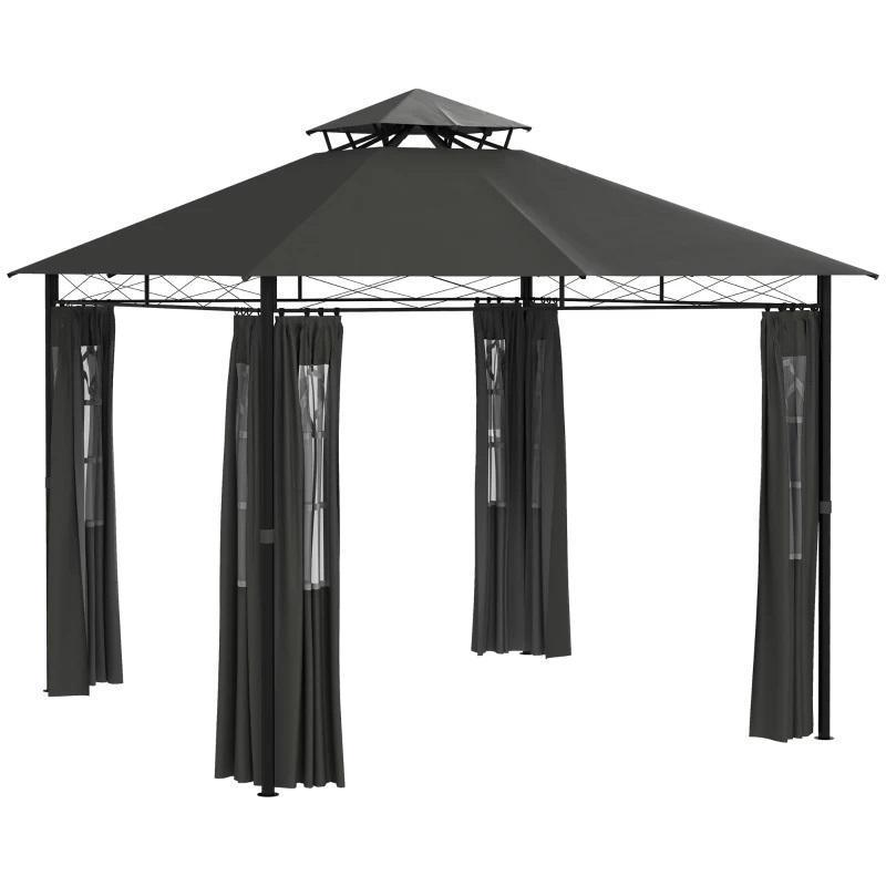 Elegant Shade Garden kerti pavilon pergola dupla tetővel függönyökkel  3x3 m szürke