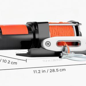 12 V-os ATV csörlő – 1588 kg húzóerő, 1,3 LE teljesítmény, 12 szálas szintetikus kötél (Ø 5 mm × 12 m),  vezetékes távirányítóval