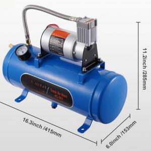 12 V-os tartályos légkompresszor készlet – 6 literes légtartály, 6,2–8,3 bar üzemi nyomás, univerzális járműkompatibilitás