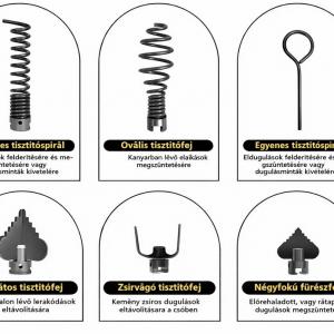 1250 W ipari csőtisztító gép, lefolyótisztító csőgörény,  20–200 mm átmérőjű csövekhez, 3 spirállal (Ø10 mm × 3 m, Ø16 mm × 15 m, Ø22 mm × 17,5 m), 13 fejjel, 550 fordulat/perc