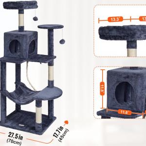 143 cm magas macskatorony 6 platformmal, kaparófával sötétszürke