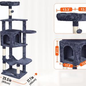 154 cm magas macskatorony 6 platformmal, kaparófával sötétszürke