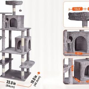 174cm magas macskatorony 6 platformmal, kaparófával világosszürke