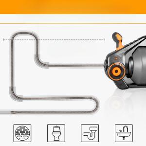 18 V csőtisztító spirál, 7,6 m lefolyótisztító spirál, WC, fürdőszoba és mosdó lefolyócsövek duguláselhárításához (akkumulátorral együtt).