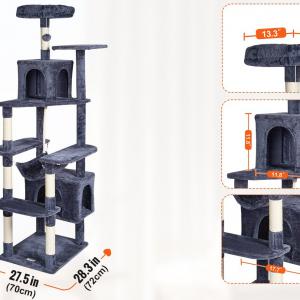 183 cm magas macskatorony 6 platformmal, kaparófával sötétszürke