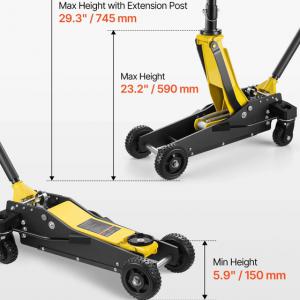 3 tonnás hidraulikus padlóemelő – alumínium-acél kivitel, dupla dugattyús gyorsemelő pumpával, 150–745 mm emelési tartománnyal