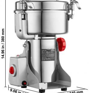 3400 W-os lengő szárazanyag-daráló, 2000 g kapacitással, 32 000 ford/perc fordulatszámmal