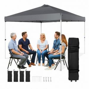 3x3 m Pop-up sátor – Összecsukható rendezvénysátor hordozótáskával, homokzsákokkal és UV-védelemmel (szürke)