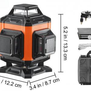 4×360°-os keresztlézeres szintező – nagy pontosságú zöld lézerrel, 30 m hatótáv, újratölthető akkumulátorral, IP54 védelemmel,