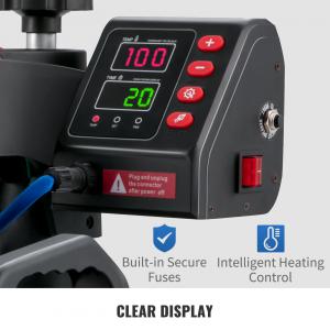 5 az 1-ben elektromos hőprés – 1250 W teljesítmény, 30 × 38 cm fűtőlap, 93–232 °C hőmérséklet-tartomány, digitális vezérlés, professzionális szublimációs feladatokhoz