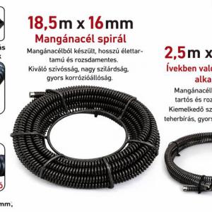 500 W  csőtisztító gép, csőgörény  – 39,5 m spirál, 450 ford./perc, Ø30–100 mm csőátmérőhöz