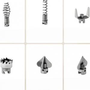 500 W-os elektromos lefolyótisztító gép Ø50–110 mm-es csövekhez, Ø16 mm-es spirállal, 45,4 m tisztítási hosszal és 6db cserélhető fejjel