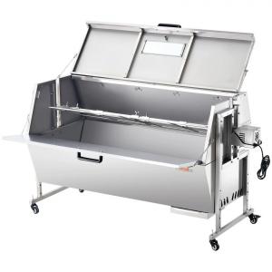 60 W-os motoros, fedeles rozsdamentes acél forgónyársas grillsütő – 142 cm-es faszenes grill, 130 kg teherbírással, zárható kerekekkel