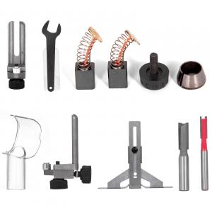 800 W-os kompakt felsőmaró készlet – változtatható fordulatszám (10 000–30 000 ford./perc), lágyindítás, merülő- és dönthető talppal, precíz mélységállítással, professzionális famegmunkáláshoz