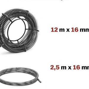 850 W elektromos csőtisztító gép 21 m (Ø22 mm), 14,5 m (Ø16 mm) és 5 m (Ø10 mm) spirállal, 20–200 mm csőátmérőhöz, 12 tisztítófejjel, 450 ford./perc