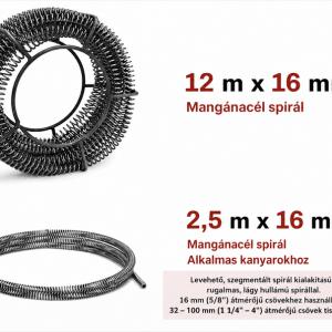 850 W-os elektromos csőtisztító gép, csőgörény 20–200 mm átmérőjű lefolyócsövekhez, Ø22 mm-es, Ø16 mm-es és Ø10 mm-es spirállal, 12 tisztítófejjel