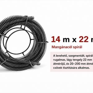 850 W-os elektromos csőtisztító gép, csőgörény 20–200 mm átmérőjű lefolyócsövekhez, Ø22 mm-es, Ø16 mm-es és Ø10 mm-es spirállal, 12 tisztítófejjel