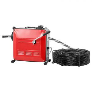 850 W-os elektromos lefolyó- és csőtisztító gép, Ø 50–200 mm, acélrugós kábelekkel és 11 vágófejjel