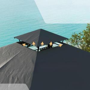 Alumínium kerti pavilon elhúzható függönnyel és dupla tetőszerkezettel – 2,95 × 2,95 m, szürke-fekete