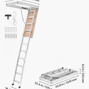 Alumínium összecsukható padláslétra – 233,5–314 cm belmagassághoz, 1372 × 572 mm nyílás, 170 kg teherbírás