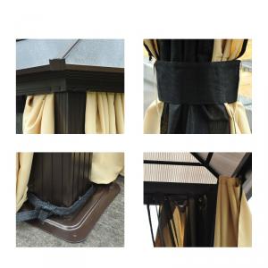 Alumínium pavilon kerti sátor 3,6x4,2m polikarbonát tetővel oldalfallal barna-fekete-bézs színben