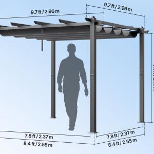 Alumínium pergola elhúzható napernyővel 3x3m szürke színben