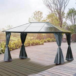 Alumínium pergola pavilon polikarbonát tetővel és függönyökkel, 300 × 400 × 260 cm, szürke