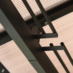 Alumínium pergola pavilon polikarbonát tetővel és függönyökkel, 300 × 400 × 260 cm, szürke