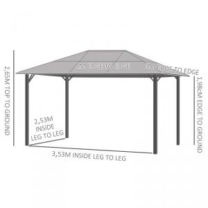 Alumínium pergola pavilon polikarbonát tetővel és függönyökkel, 300 × 400 × 260 cm, szürke