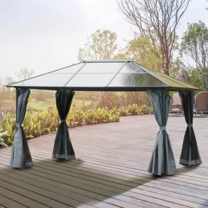 Alumínium pergola pavilon polikarbonát tetővel és függönyökkel, 300 × 400 × 260 cm, szürke
