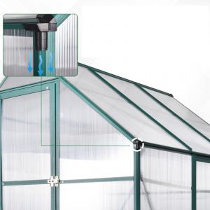 Alumínium üvegház, melegház automata szellőztetéssel, alapkerettel 190x190x220 cm  zöld