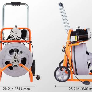 Automatikus adagolású lefolyótisztító gép 30 m × 12,7 mm csatornakábellel, kerekes kivitelben, 8 vágófejjel, lábkapcsolóval, 50–100 mm csövekhez