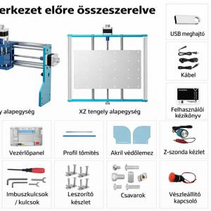 CNC asztali marógép – végálláskapcsolókkal, vészleállítóval és alumínium Z-tengellyel (284×180×40 mm munkatér)