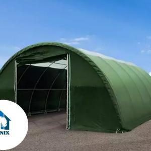 Csarnok, raktársátor, hangársátor mezőgazdasági ívelt sátor  9,15m x 12m x 4,5m ponyva tűzálló PVC tetőabalakkal  sötétzöld