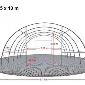 Csarnoksátor hangársátor mezőgazdasági ívelt sátor 9,15x10m ponyva tűzálló PVC sötétzöld, statikai csomaggal(91,50 m²)