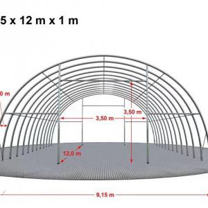 Csarnoksátor hangársátor mezőgazdasági ívelt sátor 9,15x12m tetőablakkal Ívek közti távolság 1m PRIMEtex-ponyva, sötét zöld,