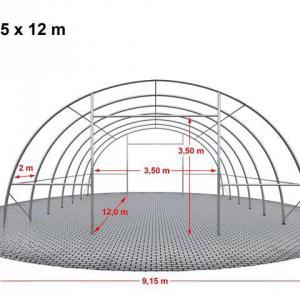 Csarnoksátor hangársátor mezőgazdasági ívelt sátor 9,15x12m tetőablakkal Ívek közti távolság 2 m PRIMEtex-ponyva, sötét zöld