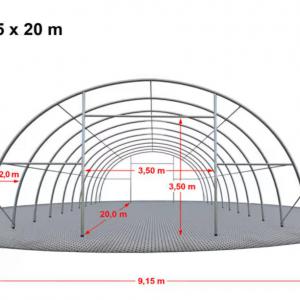 Csarnoksátor, mezőgazdasági sátor 9,15x20m, ponyva tűzálló, sötét zöld, statikai megerősítéssel (183m²)