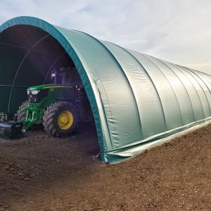 Csarnoksátor mezőgazdasági termény tároló sátor 9,15x12m ponyva extra erős PVC sötétzöld, statikai csomaggal (109,80 m²)