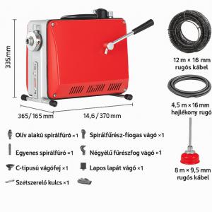 Csőtisztító gép ipari lefolyótisztító duguláselhárító gép motor 390 W, 1400 ford/perc 6db  vágófejjel (50–110 mm csövekhez)
