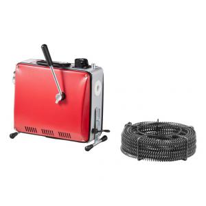 Csőtisztító gép ipari lefolyótisztító duguláselhárító gép motor 390 W, Ø 50–110 mm, 6 vágófej, rugós kábelek: 8 m×9,5 mm / 12 m×16 mm / 4,5 m×16 mm